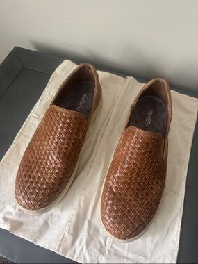 Cordani Men's Tan Woven Leather Slip-On Loafers